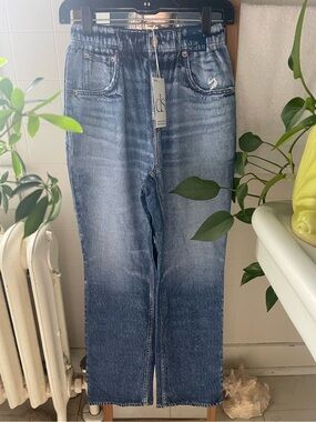 ZENIM-Scarlett Distressed Medium Blue Straight Leg Jeans  Small